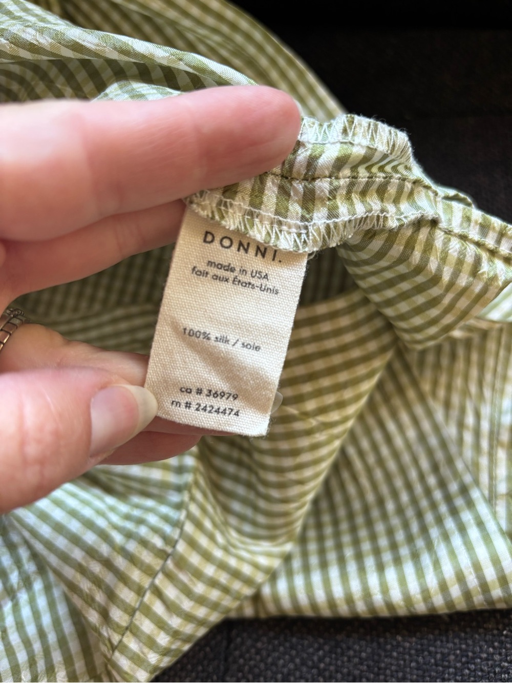 DONNI. Taffeta Shell Tank in Green Gingham - Picture 7 of 8